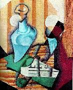 Juan Gris flaska och glas oil on canvas
